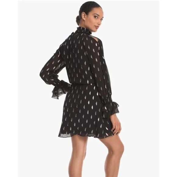 Parker Shelli Womens Long-Sleeve Ruffled Silk Blouson Mini Dress Black Sz XS - Picture 1 of 16